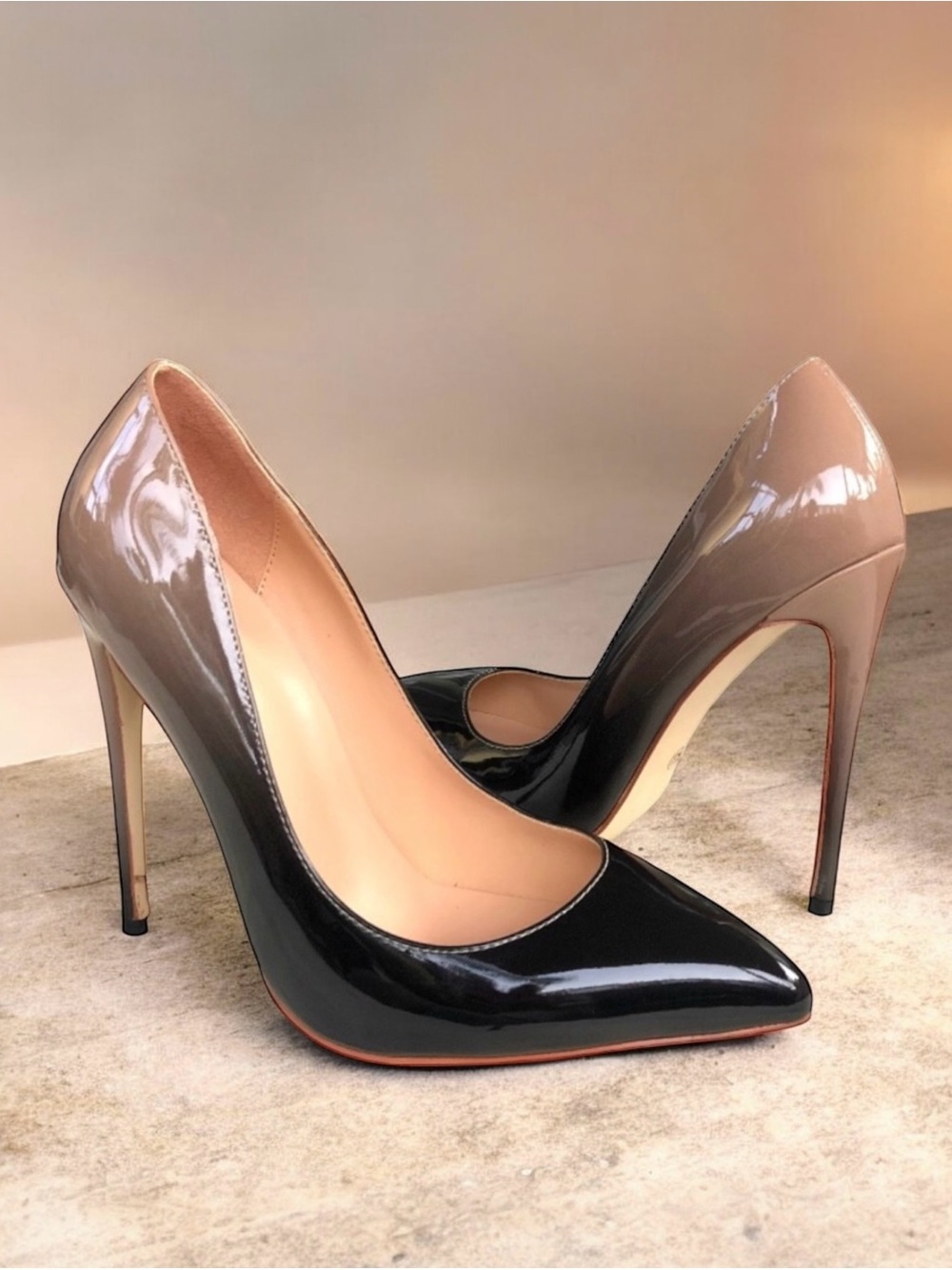 Two Tone Patent Pumps Stiletto Heels Pointed Toe